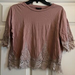 Topshop Pink Lace Trim Blouse